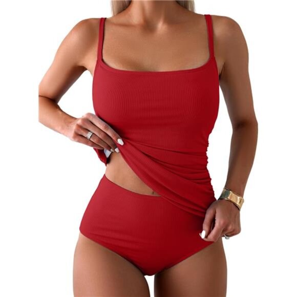 Square Neck Tankini Two-Piece – Tummy Control Swimwear - Picture 1 of 5